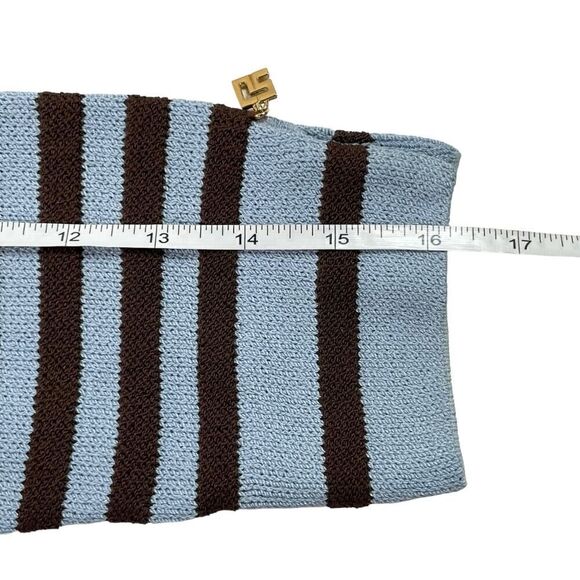 St. John Sport Womens Petite Blue And Black Striped Long Sleeve Wool Blend Top - Picture 6 of 10